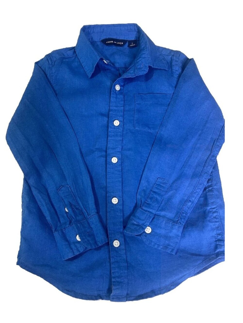 Janie and Jack Blue Long Sleeve Shirt Boy 6t 100% Linen